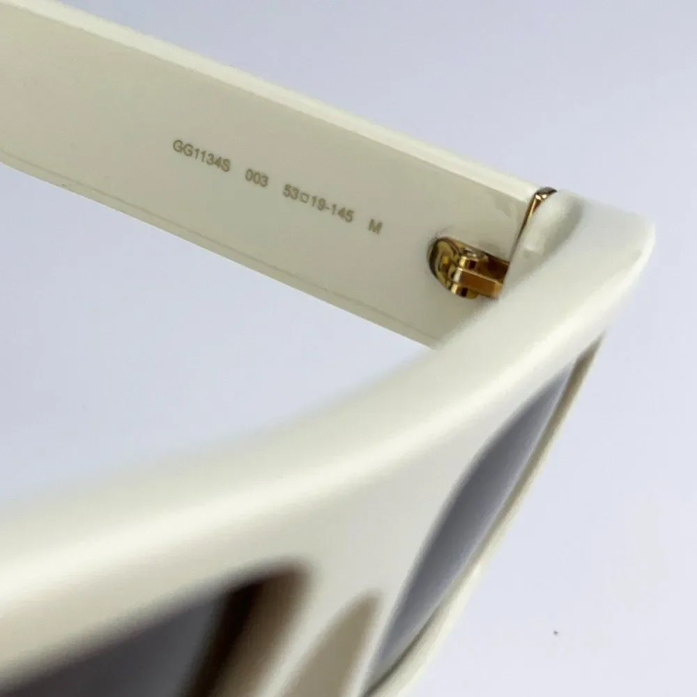 NEW Gucci GG1134S 003 Ivory White Brown Rectangle Unisex Sunglasses